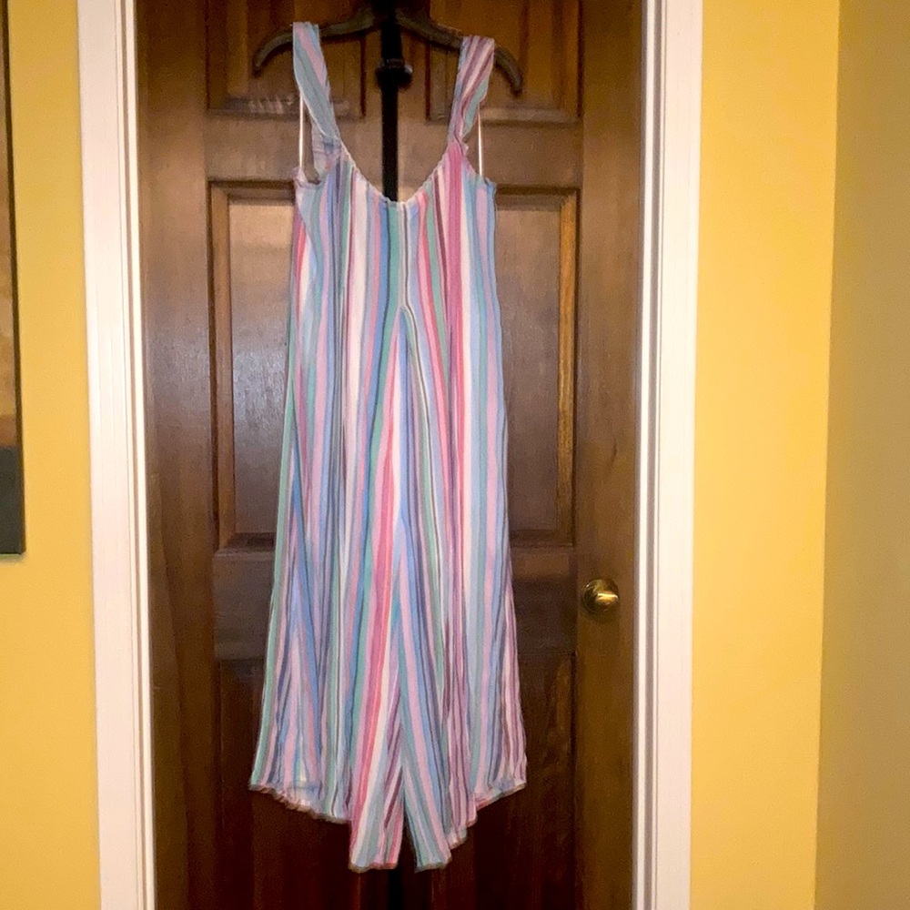 NWT SUPER CUTE Sleeveless Romper. Multi colored striped size large
